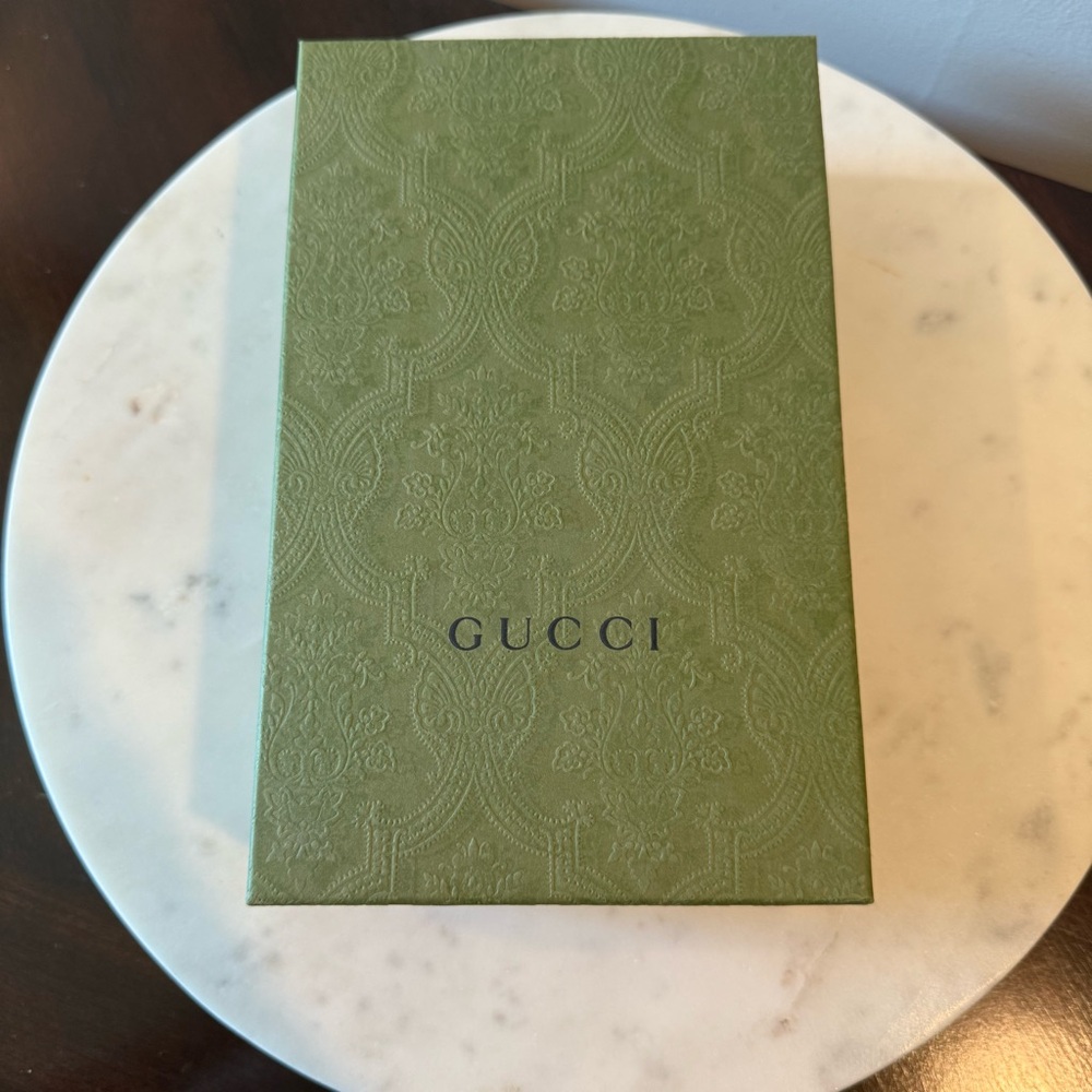 Gucci Green Embossed Box 5 1/2" w x 8 7/8" h x 2 1/2" d